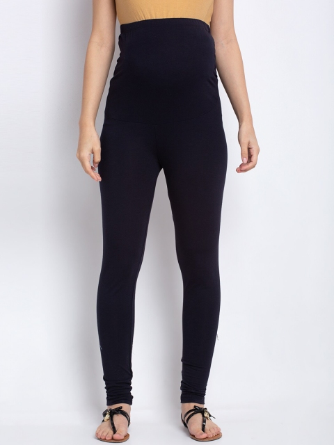 

Tiara Women Navy Blue Solid Churidar-Length Maternity Leggings