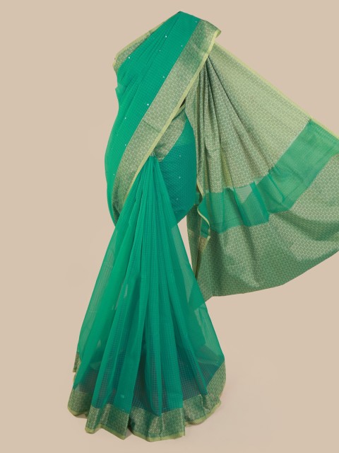 

Pothys Green & Beige Supernet Woven Design Saree