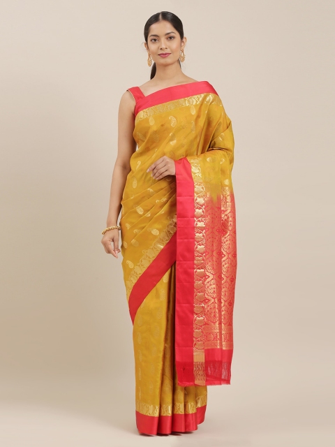

The Chennai Silks Mustard & Pink Pure Silk Woven Design Kanjeevaram Saree