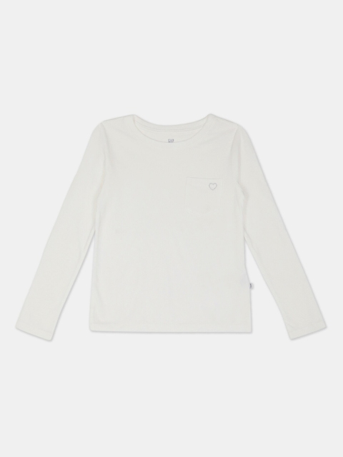 

GAP Girls White Long Sleeve Chest Pocket Solid T-Shirt