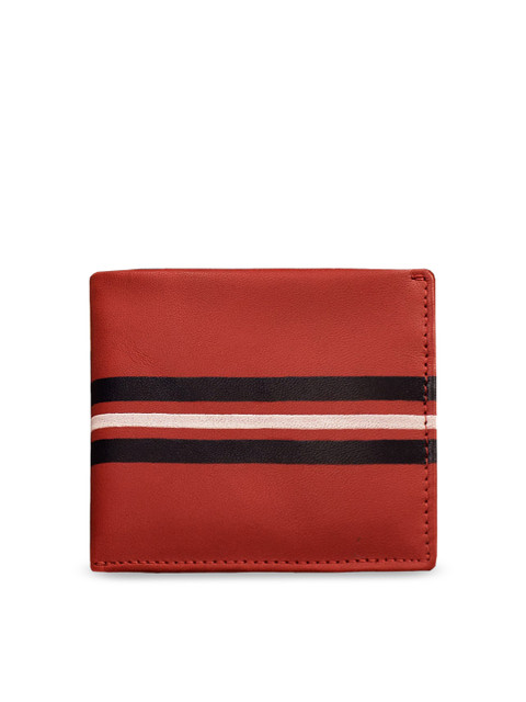 

ABYS Men Rust Orange & Black Striped Leather Two Fold Wallet