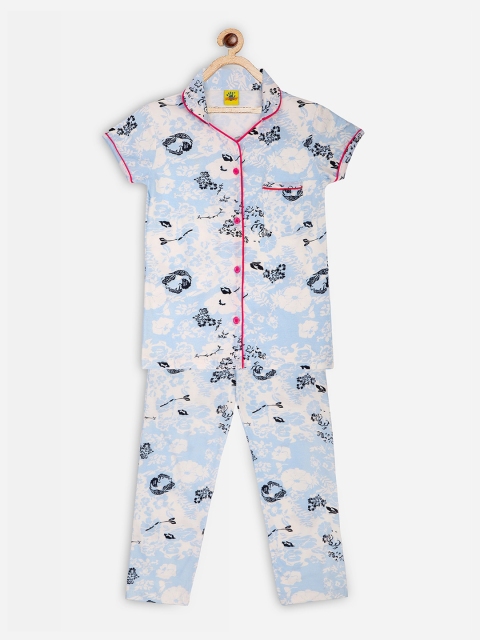 

Punkster Girls Blue & Cream-Coloured Printed Night suit