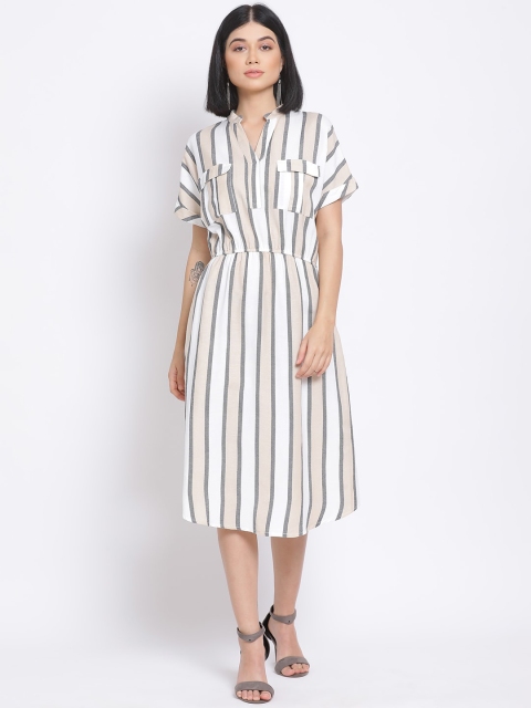 

Oxolloxo Women White Striped A-Line Dress