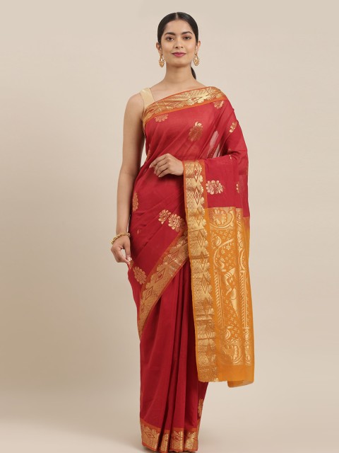 

The Chennai Silks Red Silk Cotton Woven Design Maheshwari Saree
