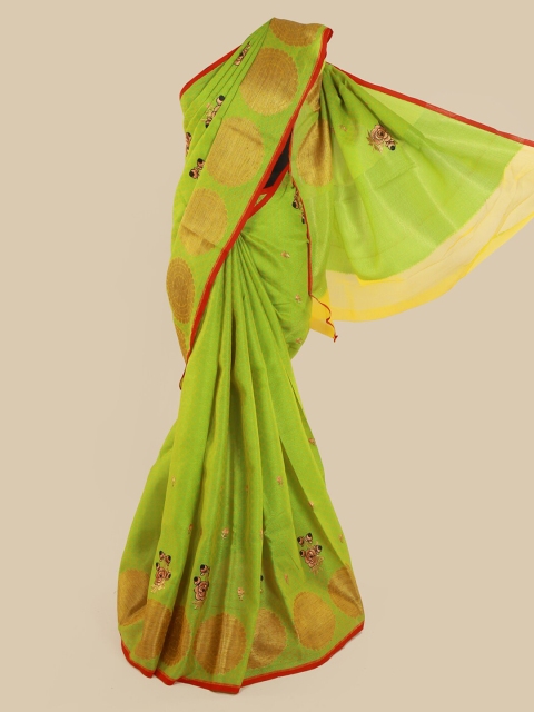 

Pothys Green & Gold-Coloured Cotton Blend Printed Saree