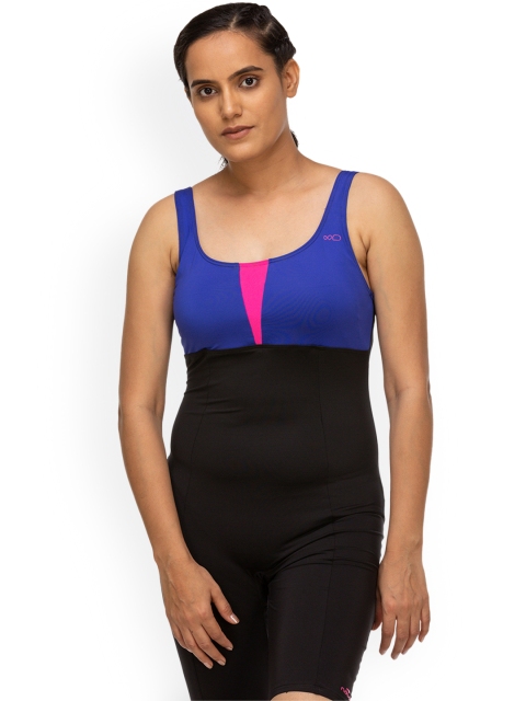 

Nabaiji By Decathlon Women Black & Blue Aquafitness One-Piece Jammer Swimsuit