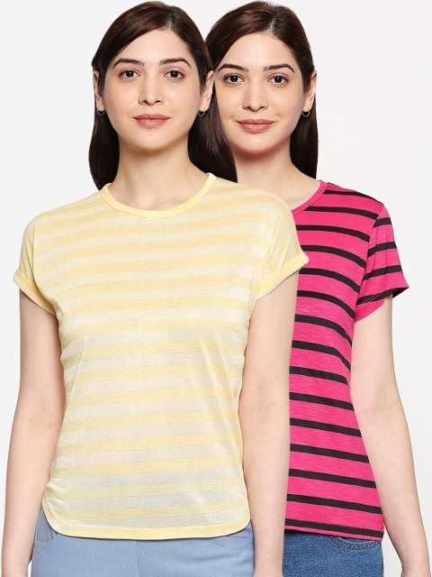 

inocenCia Women Yellow Striped Round Neck T-shirt