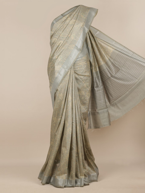 

Pothys Grey & Beige Linen Blend Printed Saree