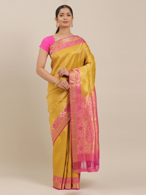 

The Chennai Silks Gold-Toned & Pink Pure Silk Woven Design Kanjeevaram Saree