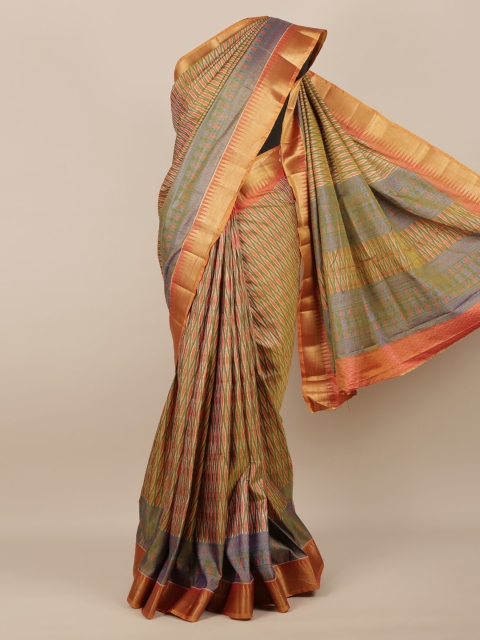 

Pothys Peach-Coloured Printed Jute Silk Saree
