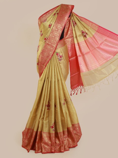 

Pothys Gold-Toned & Pink Cotton Blend Woven Design Saree