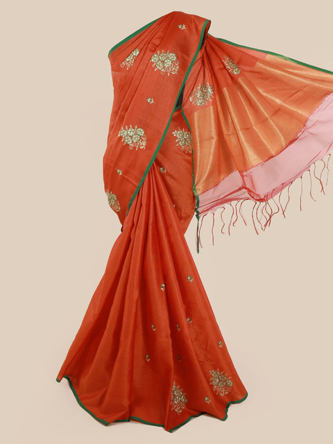 

Pothys Orange Embroidered Cotton Blend Saree