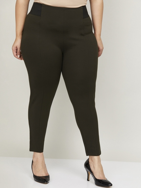 

nexus Women Olive Green Regular Fit Solid Regular Trousers