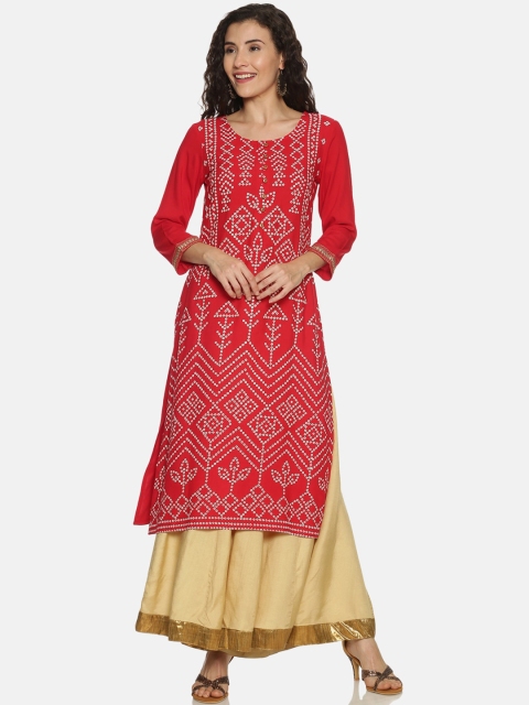 

Saffron Threads Women Red & White Bandhani Printed Kurta