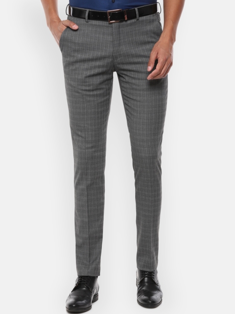 

Louis Philippe Men Grey Slim Fit Checked Formal Trousers