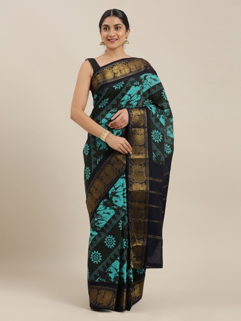 

The Chennai Silks Green & Black Pure Cotton Printed Sungudi Saree