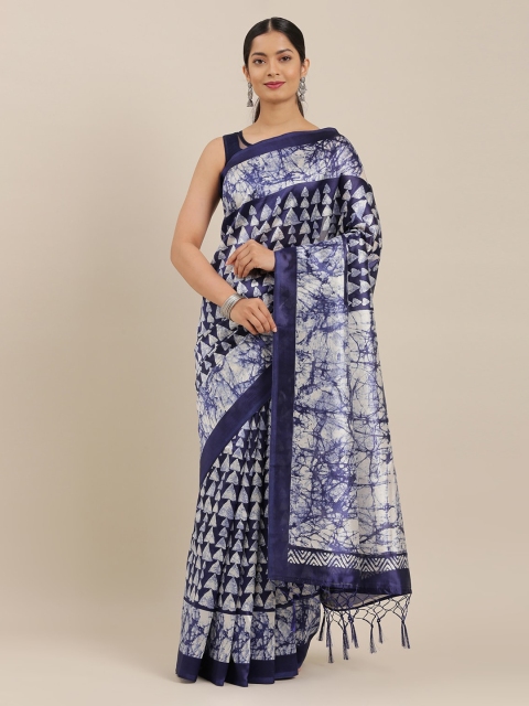 

The Chennai Silks Navy Blue Printed Polyester Saree