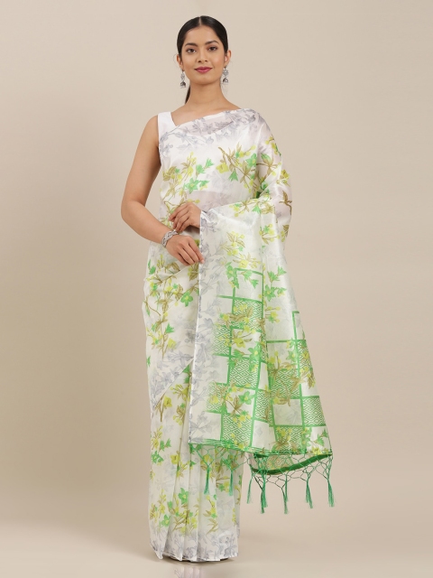 

The Chennai Silks Off-White & Green Polyester Printed Saree