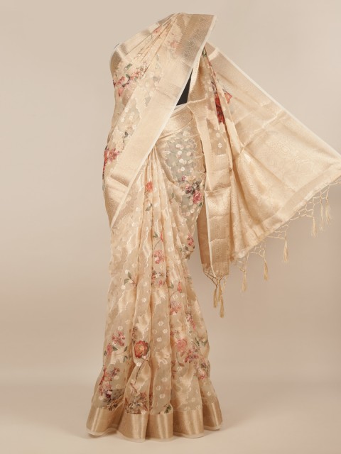 

Pothys Cream-Coloured & Gold-Toned Tissue Woven Design Saree