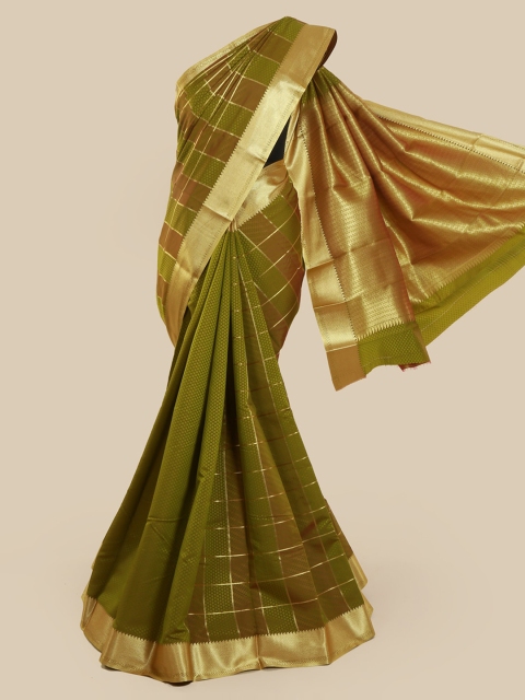 

Pothys Olive Green Checked Art Silk Saree