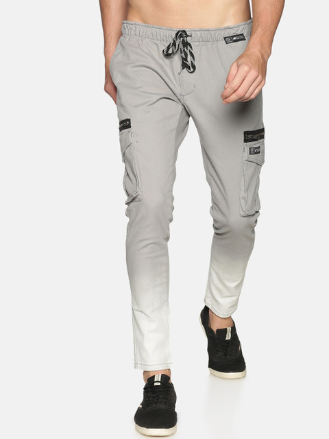 

KULTPRIT Men Grey & White Skinny Fit Self Design Cargos