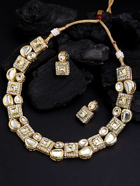 

Yellow Chimes Gold-Plated White Kundan-Studded Handcrafted Jewellery Set