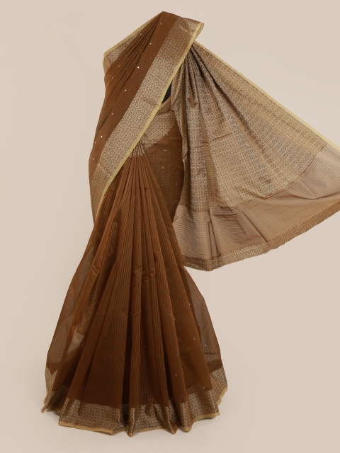 

Pothys Brown Solid Supernet Saree