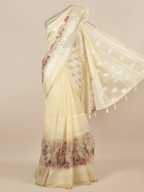 

Pothys Cream-Coloured Printed Tissue Saree