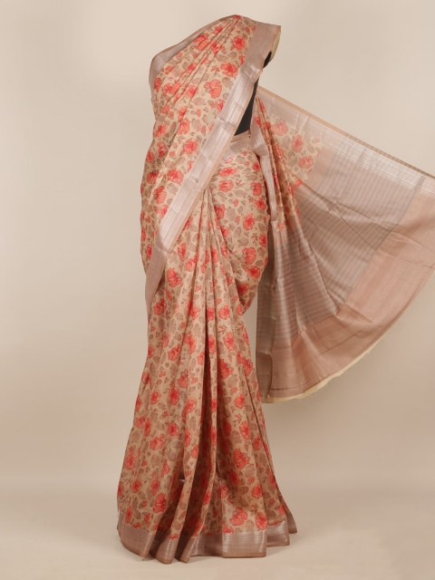 

Pothys Peach-Coloured Printed Linen Blend Saree