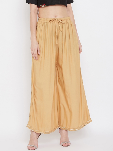 

Clora Creation Women Beige & Silver-Toned Hem Design Wide Leg Palazzos