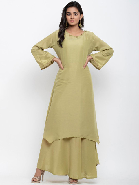 

Tistabene Women Green Flared Sleeves Layered Kurta