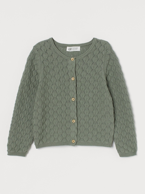 

H&M Girls Green Textured-Knit Cardigan
