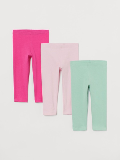 

H&M Girls 3-Pack Solid Cotton Leggings, Green