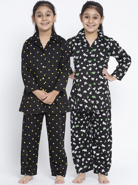 

Baani Creations Girls Pack Of 2 Printed Night suit, Black
