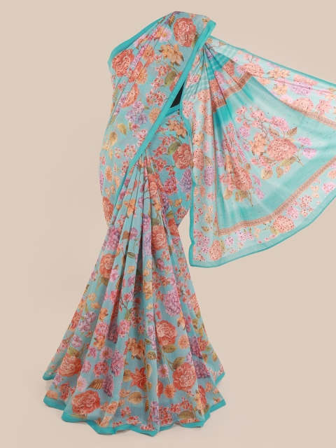 

Pothys Blue & Pink Linen Blend Printed Saree