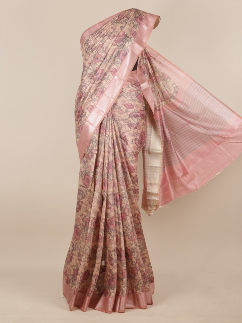 

Pothys Cream-Coloured & Pink Linen Blend Woven Design Saree