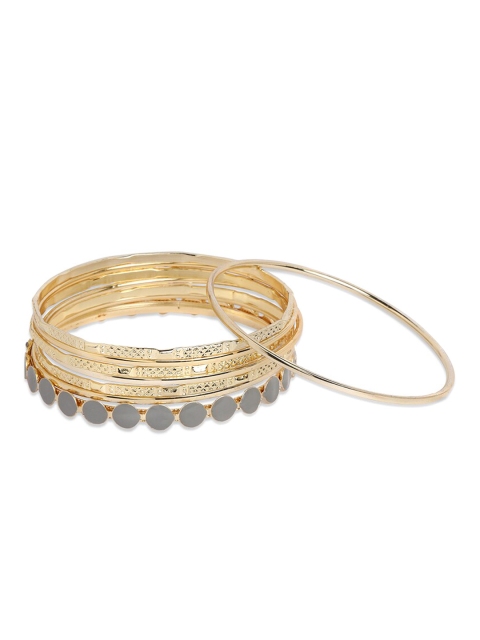 

Toniq Set Of 8 Gold-Plated & Grey Stone-Studded & Beads Embellished Bangles