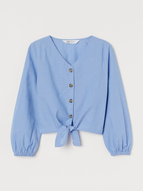 

H&M Girls Blue Tie-Detail Cotton Blouse