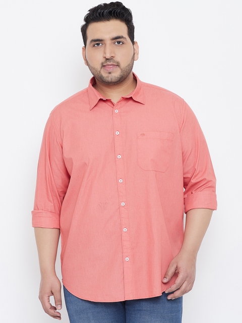 

Chennis Men Coral Pink Slim Fit Solid Plus Size Casual Shirt