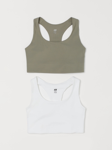 

H&M Women Olive Green & White Solid 2 medium support sports bras