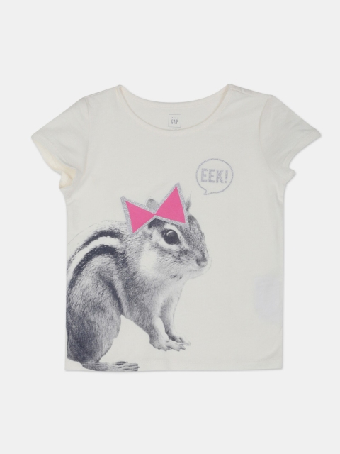 

GAP Infants Girls Off White & Grey Round Neck Graphic Print T-Shirt