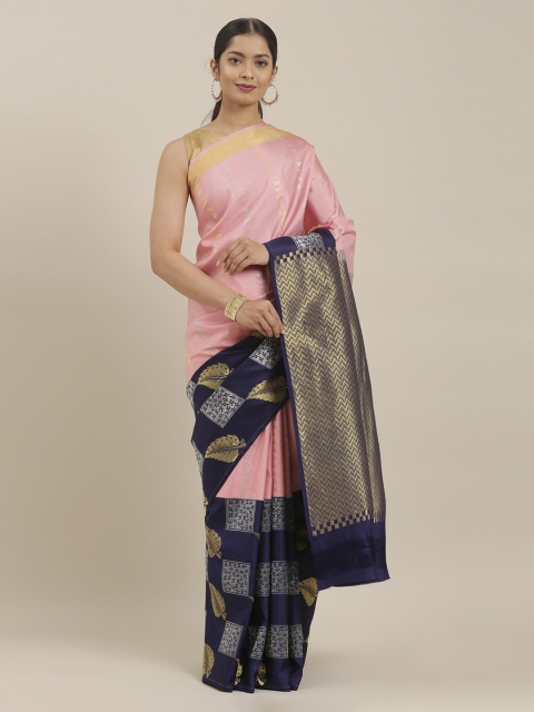 

The Chennai Silks Pink & Navy Blue Pure Silk Woven Design Kanjeevaram Saree