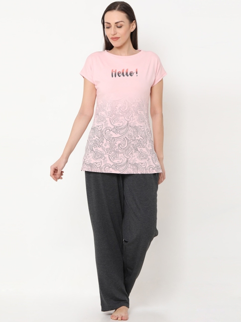 

Sweet Dreams Women Pink & Charcoal Grey Printed Night Suit