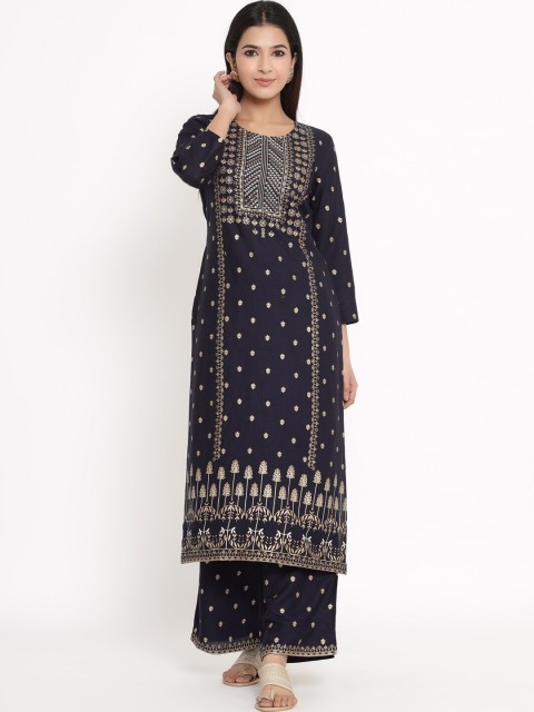 

kipek Women Navy Blue Printed Kurti with Palazzos