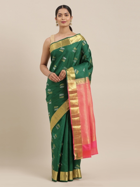 

The Chennai Silks Green & Gold-Toned Pure Silk Woven Design Kanjeevaram Saree