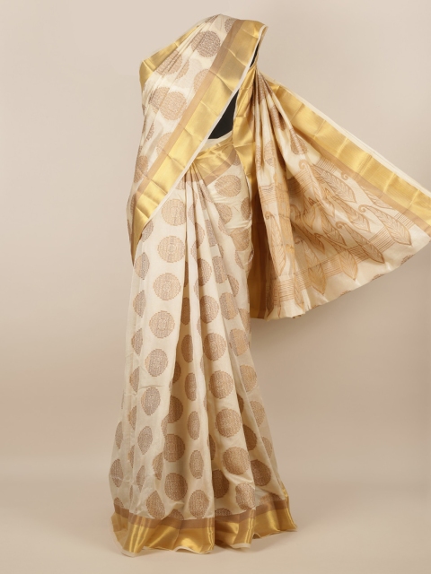 

Pothys Cream-Coloured Woven Design Jute Silk Saree With Zari Border