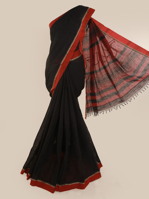 

Pothys Black Solid Cotton Blend Saree