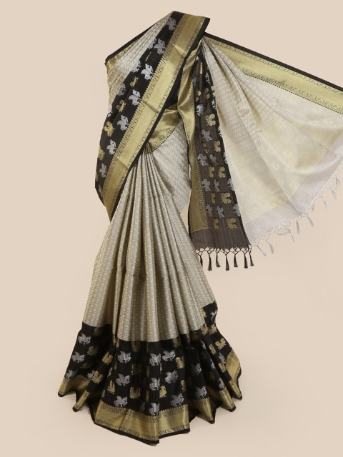 

Pothys Off-White & Black Cotton Blend Woven Design Saree