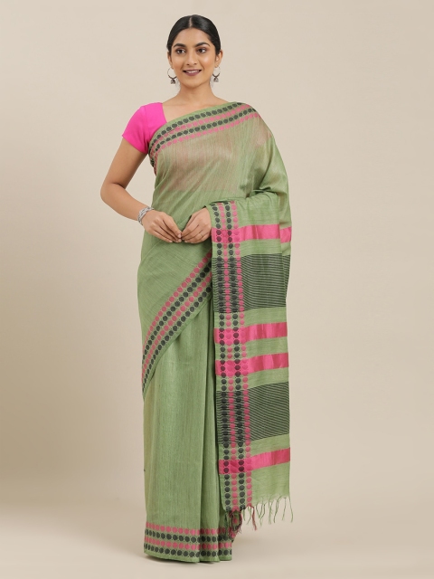 

The Chennai Silks Green Solid Linen Blend Saree