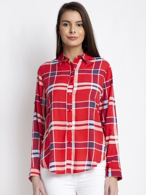

Global Republic Women Red & White Regular Fit Checked Casual Shirt